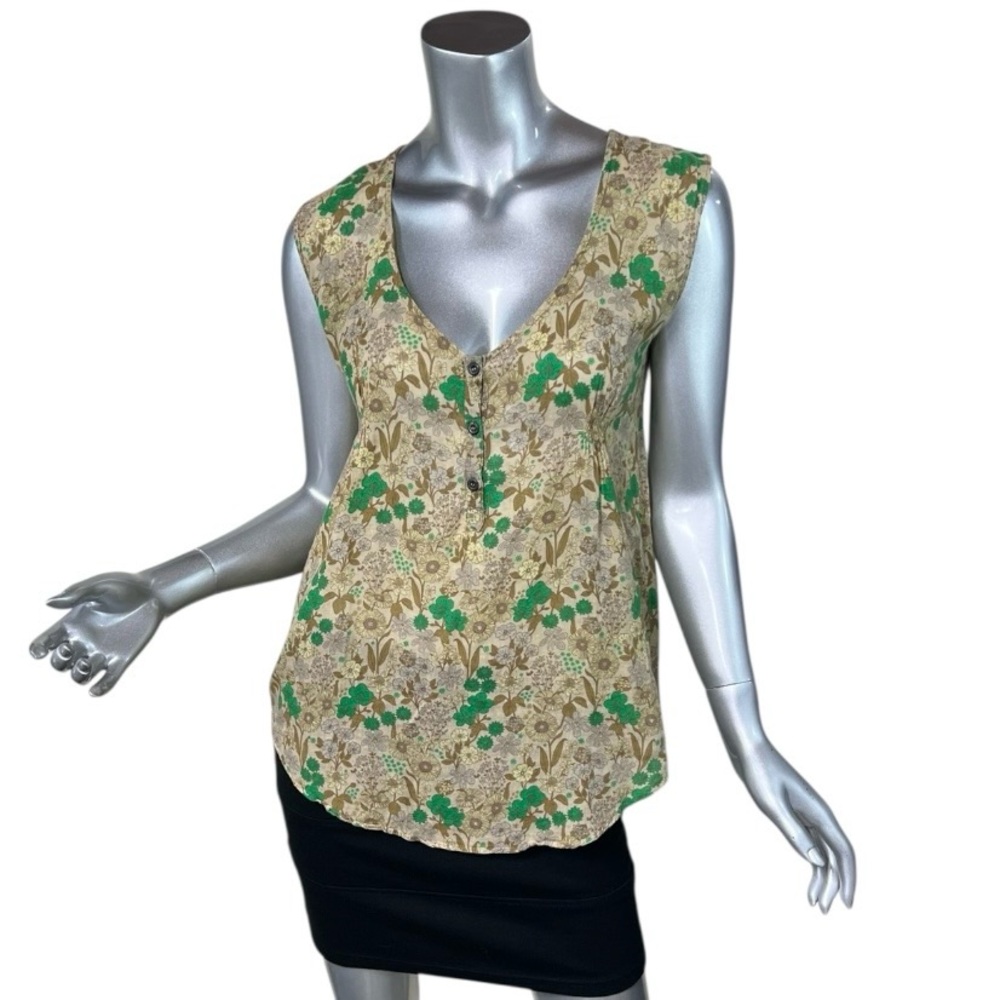 EKYOG France Women’s Small Medium Henley Tank Top Floral Organic Cotton EURO 38